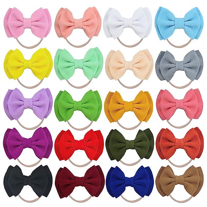 20 PCS Big Bows Baby Nylon Headbands Hairbands Hair Bows Elastics for Baby Girls Newborn Infant T... | Amazon (US)