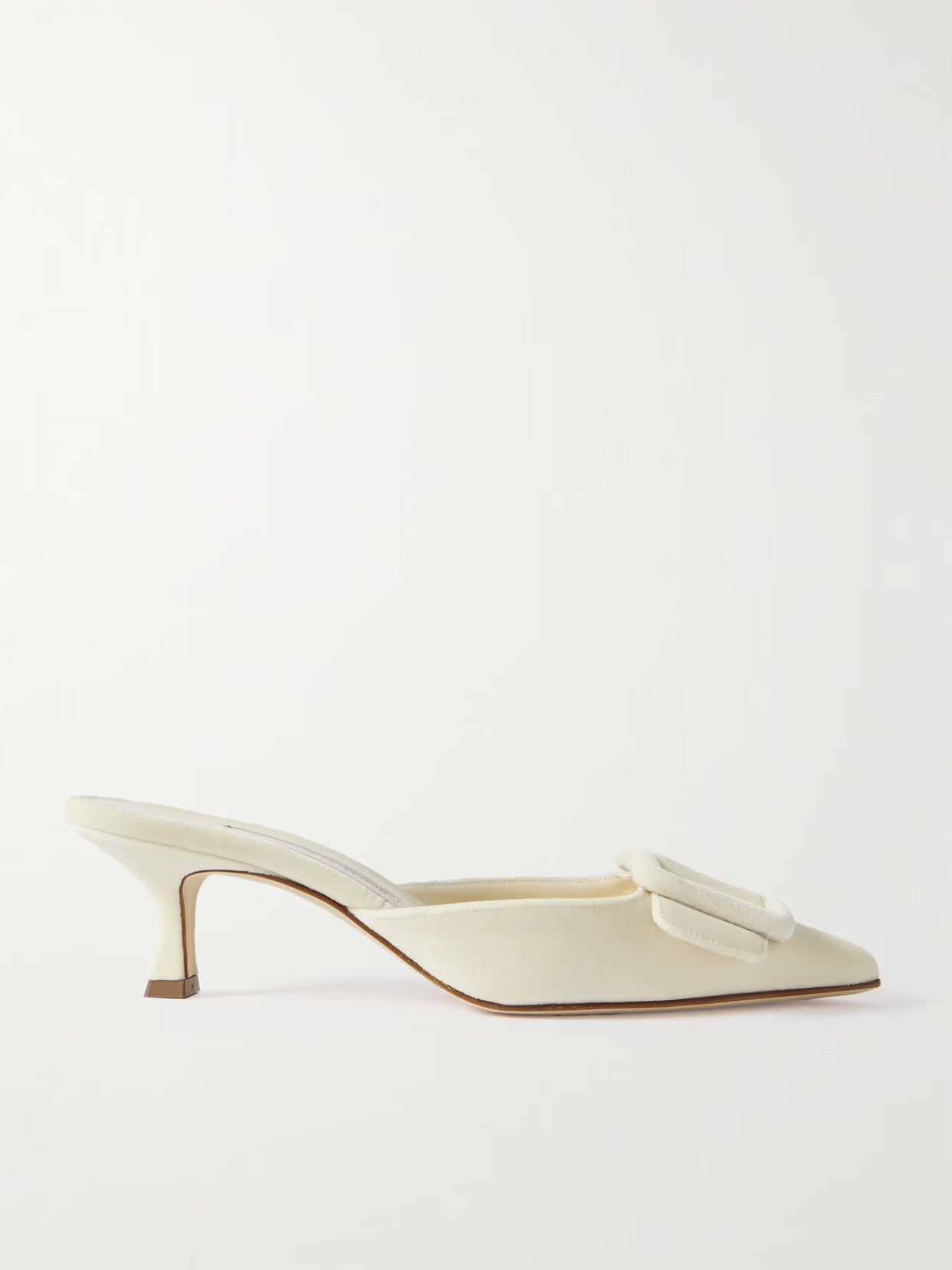 Manolo Blahnik - Maysale 50 Buckled Velvet Mules - Cream | NET-A-PORTER (US)