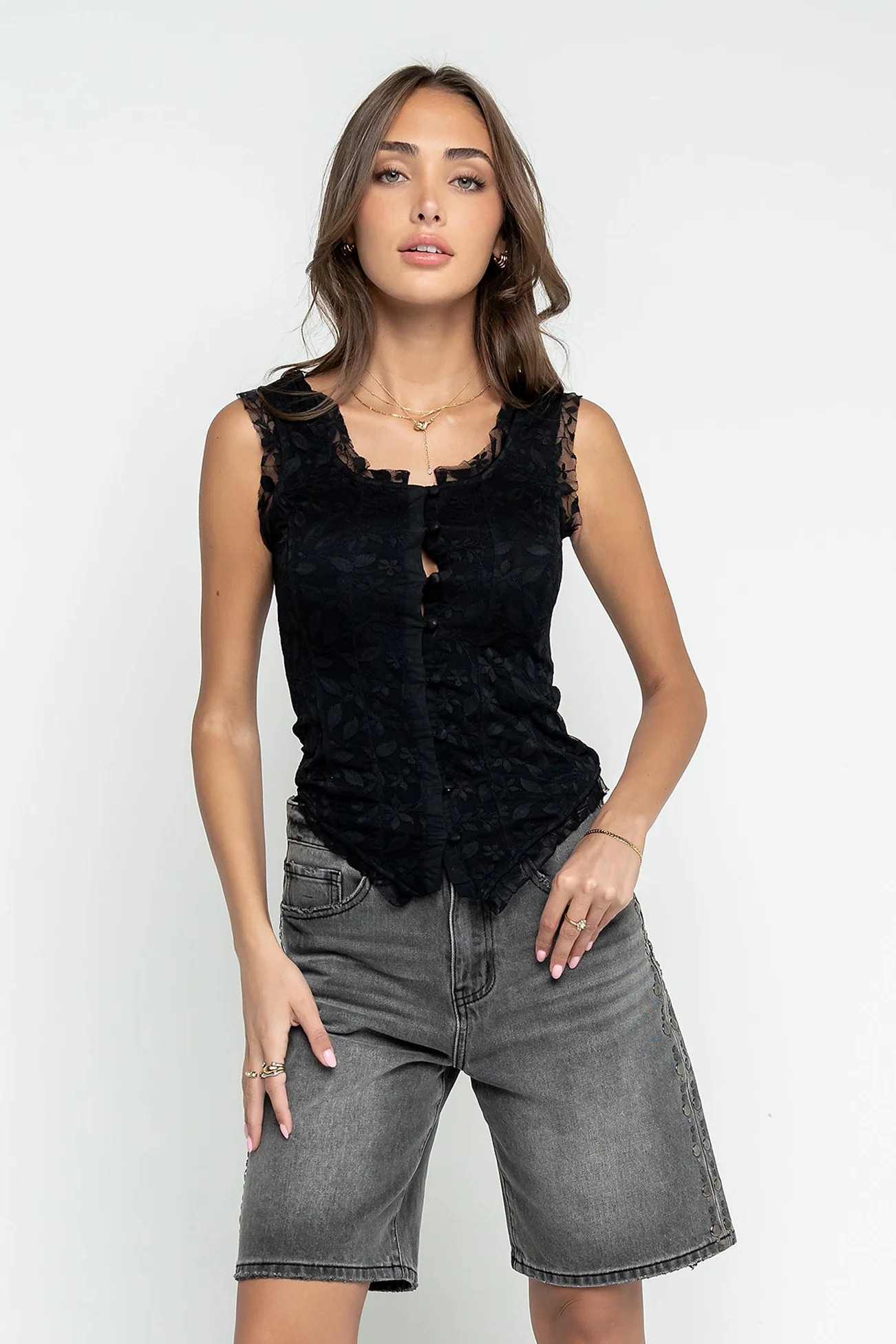 Haddie Lace Tank in Black | Böhme US