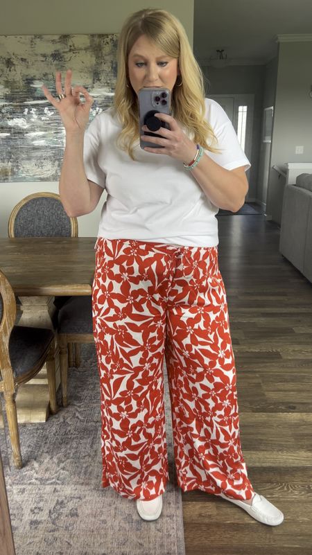 I am here for the fun pants and a simple tee trend! I sized up on the pants. Wear this outfit all spring and summer!

#LTKMidsize #LTKOver40 #LTKSaleAlert