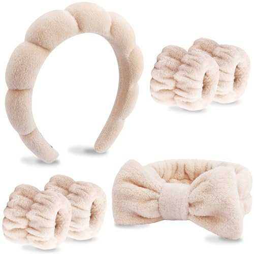 VELSCRUN 6 Pack Spa Headband, Makeup Headband, Face Wash Headbands, Skincare Headbands, Brown Sponge Hair Band Bow Tie Spa Head Band for Washing Face Wristband Set Hair Accessories for Women | Amazon (US)