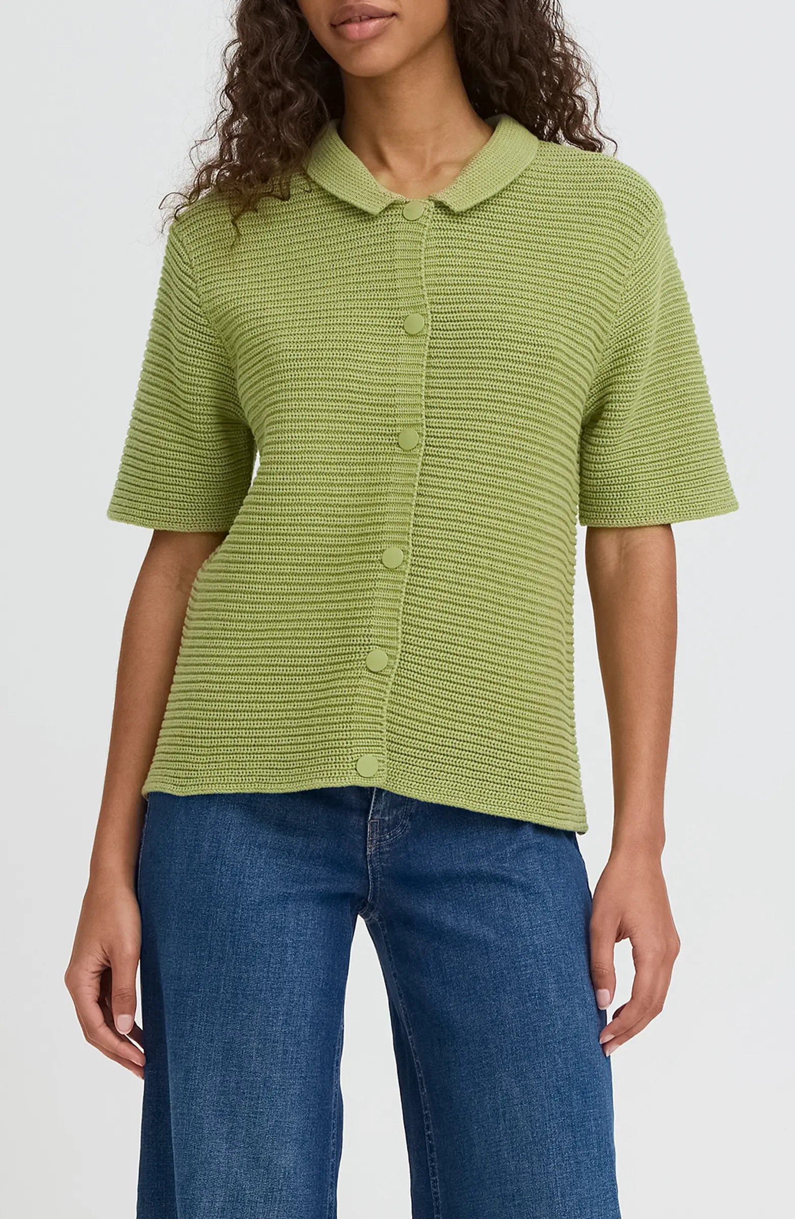 Ihdemue Textured Cotton Snap-Up Polo Sweater | Nordstrom