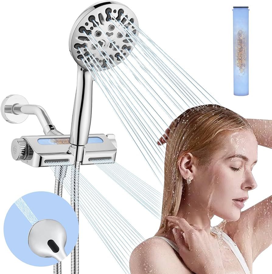 HEROBAI Filtered Shower Head with Handheld Combo, Hard Water Filter Shower Head with 9 Shower Mod... | Amazon (US)