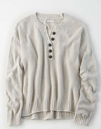 AE Oversized Henley Pullover Sweater | American Eagle Outfitters (US & CA)