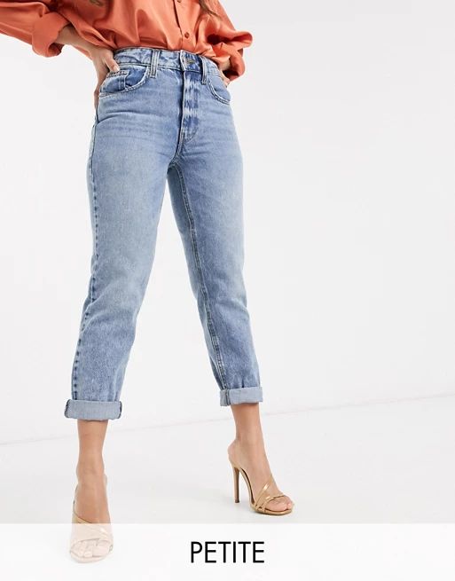 River Island Petite mom jeans in mid wash | ASOS (Global)