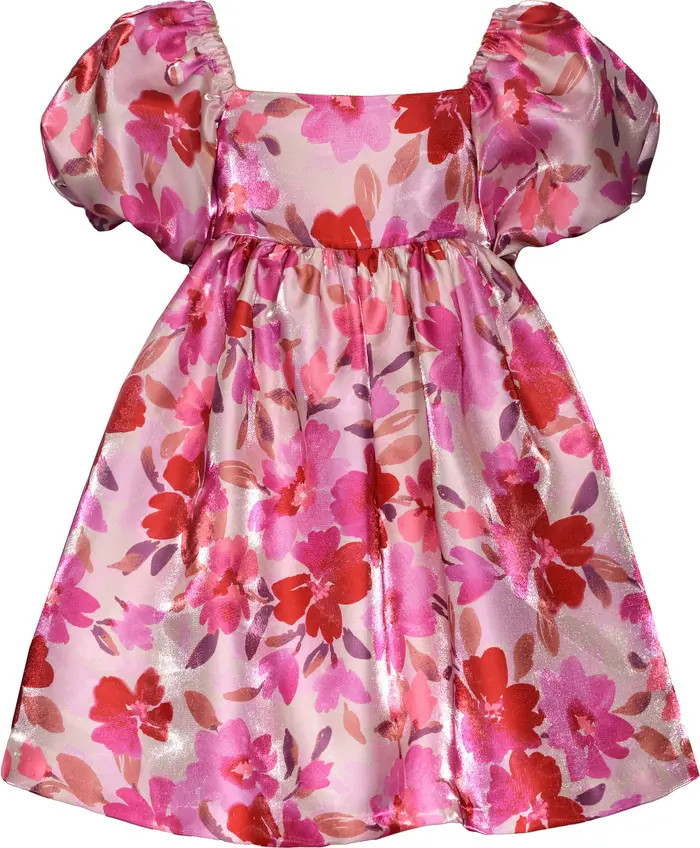 Kids' Puff Sleeve Floral Jacquard Party Dress | Nordstrom