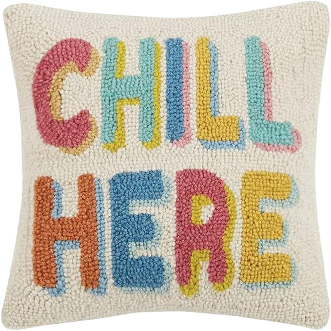 Peking Handicraft 30JES1742C14SQ Chill Here Hook Pillow, 14-inch Square, Wool and Cotton | Amazon (US)