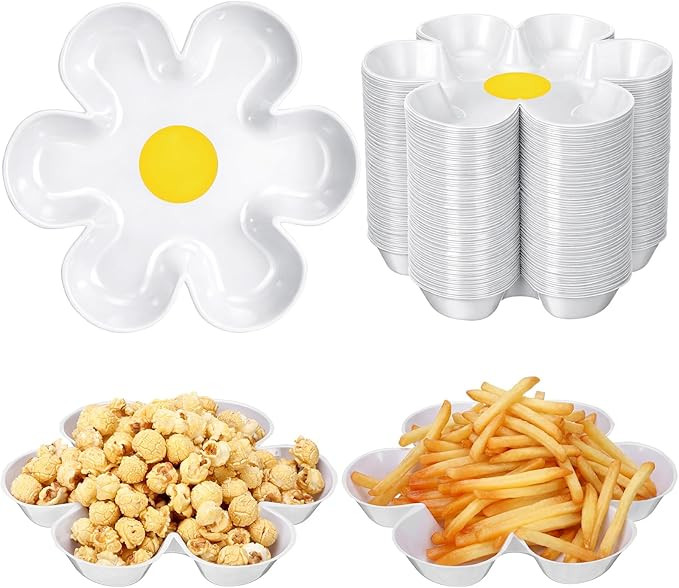 36 Pack Daisy Flower Plastic Plates, Reusable Chip and Dip Serving Platter, Unbreakable Snack and... | Amazon (US)