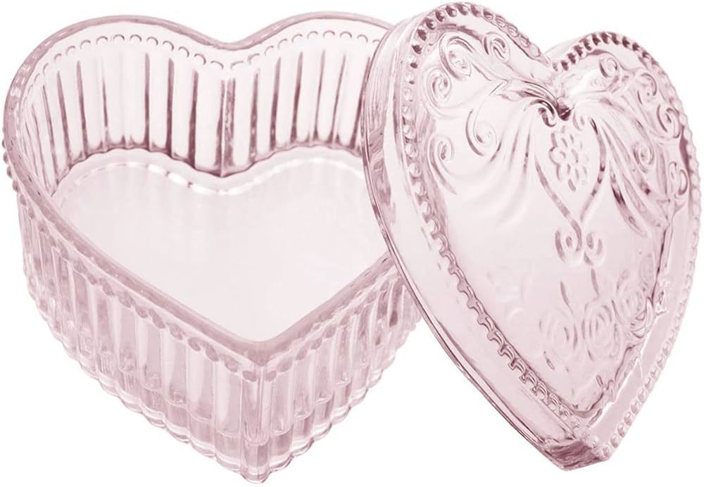 Gaolinci Crystal Glass Heart-Shaped Storage Box Embossed Jewelry Box Candy Box with Lid | Amazon (US)