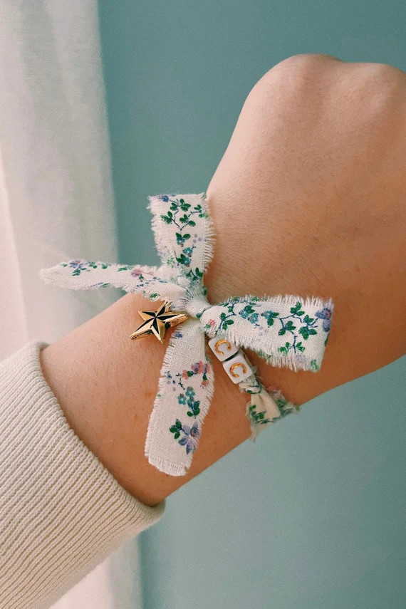 Ribbon Charm Bracelet  Gold Square Beads  Custom - Etsy | Etsy (US)