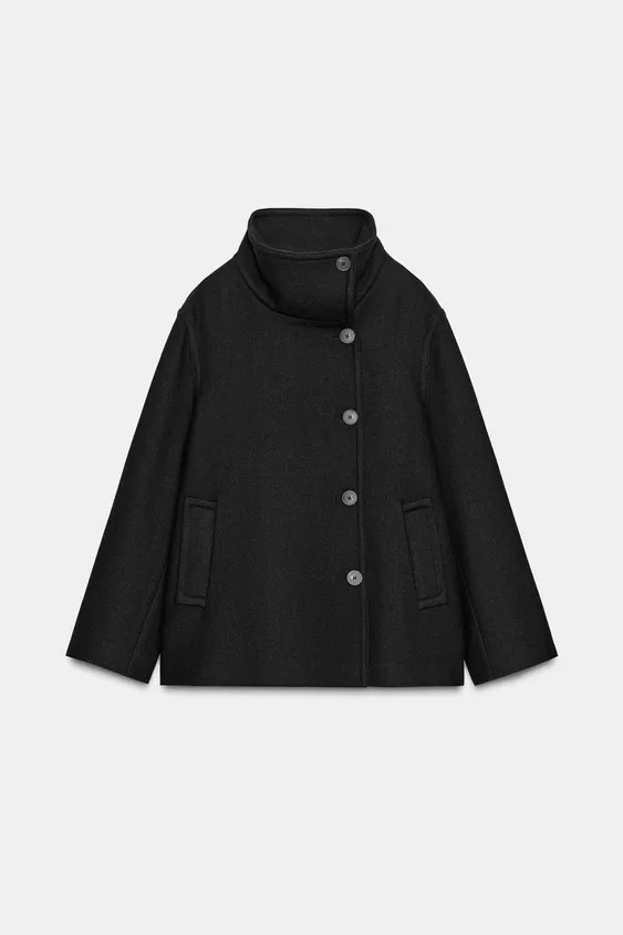SHORT WOOL BLEND COAT WITH HIGH NECK | Zara US