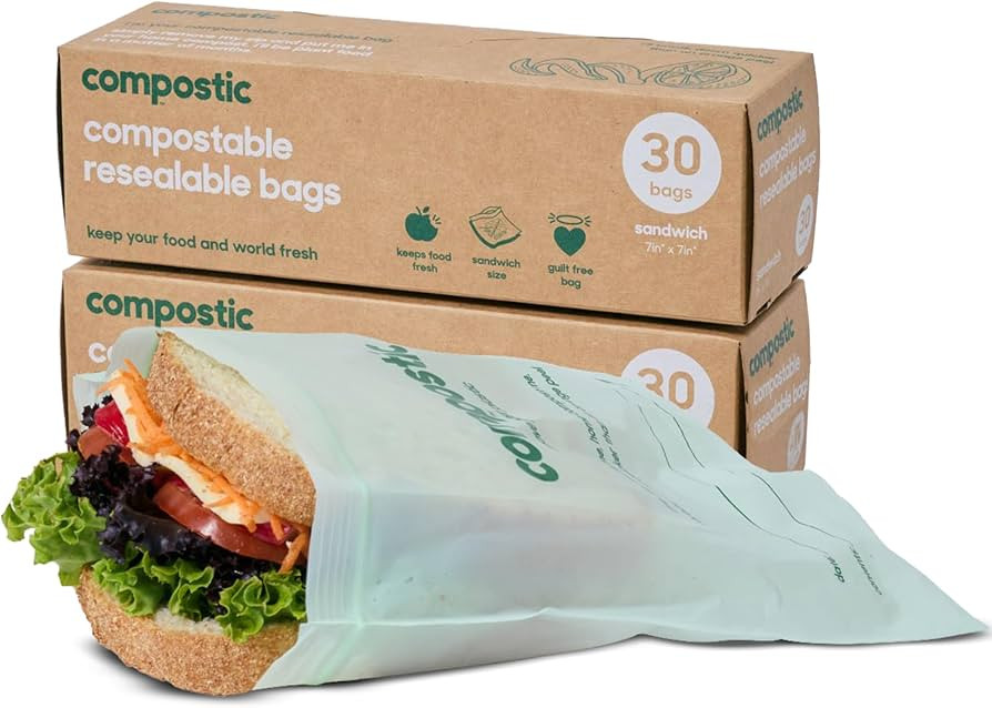Compostic Home Compostable Resealable Sandwich Bags, Microwave & Freezer Safe, Organic Food Stora... | Amazon (US)