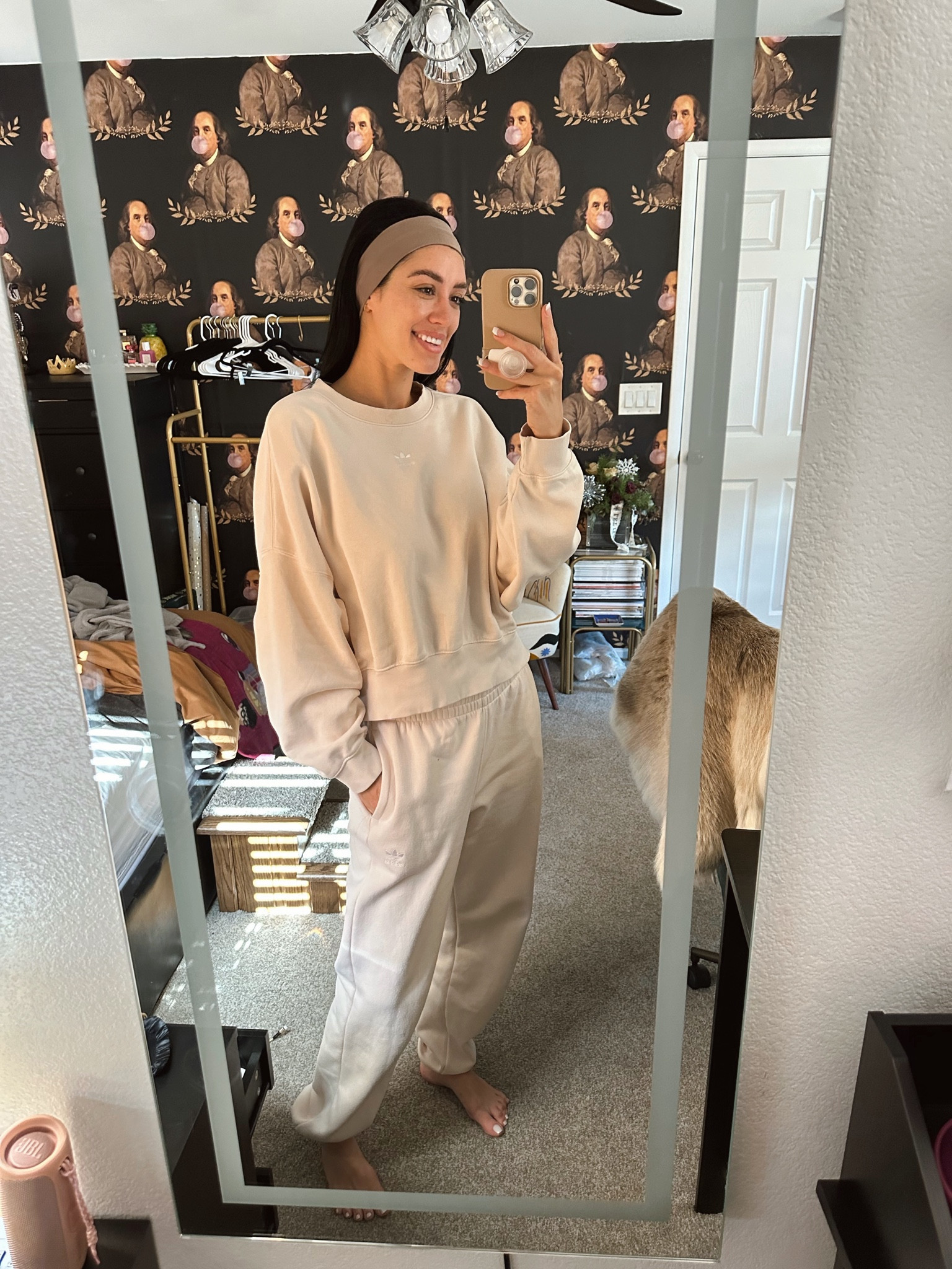 Cream beige adidas matching lounge set 
•brown headband •overside sweats set •minimalist outfit •vanilla girl •preppy •aesthetic outfit 

#LTKfitness #LTKfindsunder50 #LTKfindsunder100