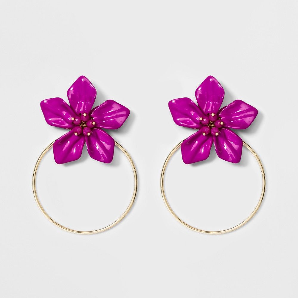 Sugarfix by BaubleBar Flowers Hoop Earrings - Purple, Girl's | Target