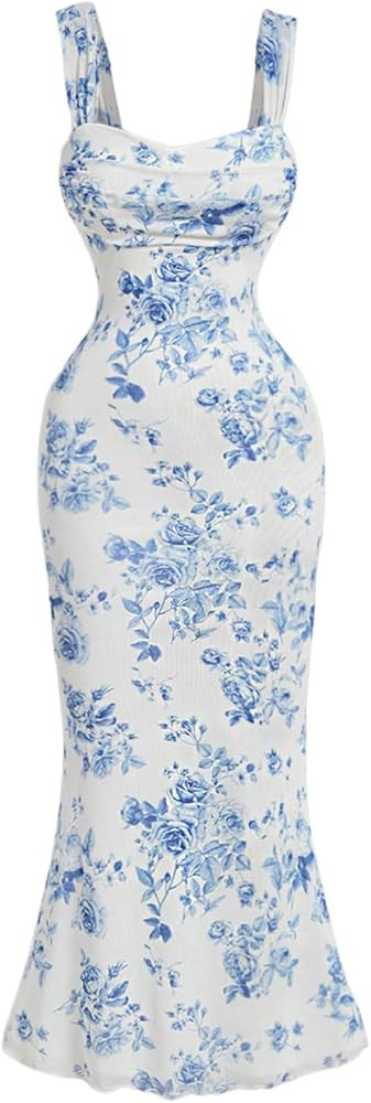 GORGLITTER Women's Floral Summer Wedding Guest Dress Ruched Cocktail Party Bridal Shower Formal B... | Amazon (US)