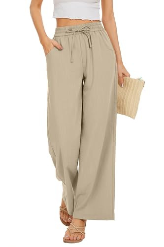 KICZOY Women Flowy Pants Drawstring Waist Wide Leg Palazzo Beach Pants Loose Fit with Pockets | Amazon (US)
