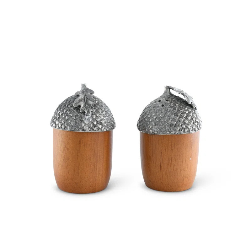 Majestic Forest Wood and Pewter Acorns Salt and Pepper Shaker Set | Wayfair North America