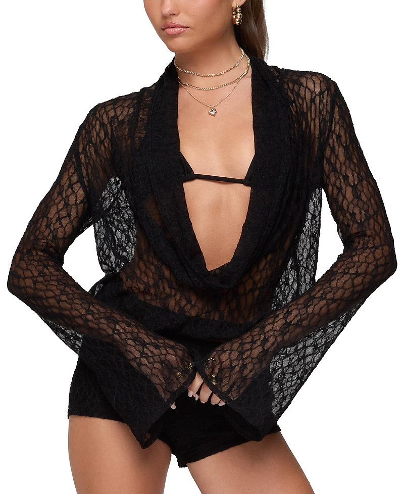 Edikted Lera Lacey Sheer Mesh Top | Bloomingdale's (US)