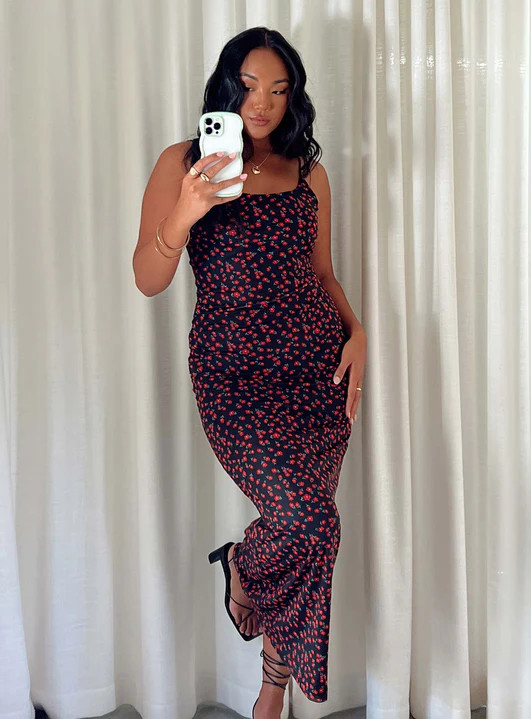 Knox Maxi Dress Black / Red Floral | Princess Polly US