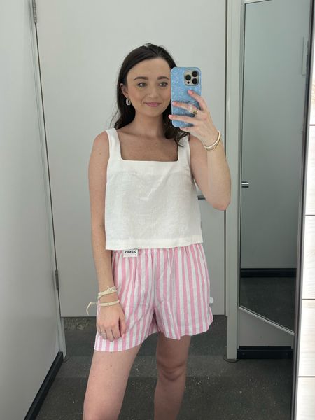 Boxer trend vibes! Shorts still on sale right now for only $15! They are linen, high waisted, and come in various patterns/colors! I am wearing a small but could have sized down to XS. 

#LTKStyleTip #LTKSaleAlert #LTKSeasonal