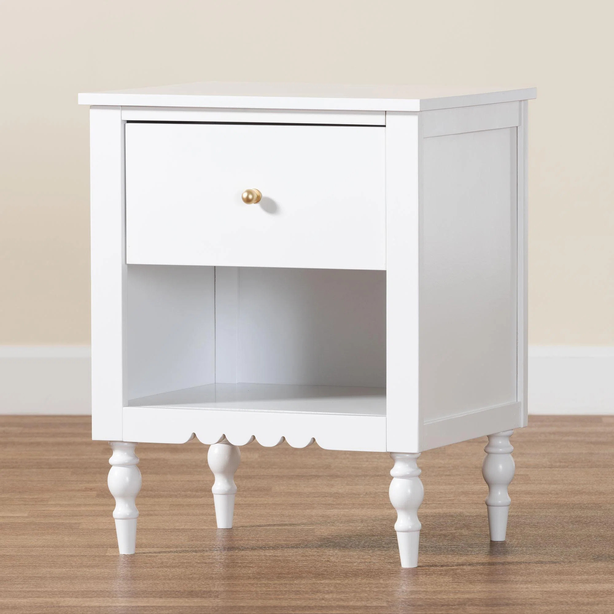 Baxton Studio Roni Modern White Wood 1-Drawer Nightstand With Scalloped Edges | Wayfair North America