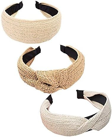 3 Pieces Straw Headband Bohemian Wide Headbands Knotted Hair Hairband Twist Knot Wide Hand Knitte... | Amazon (US)