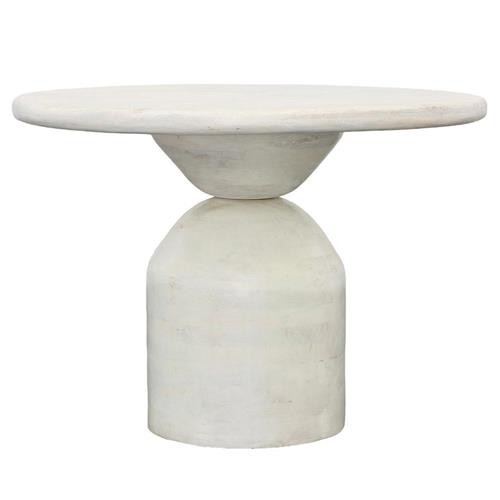 Mendez Mid Century Whitewash Mango Wood Round Pedestal Dining Table - 42"W | Kathy Kuo Home
