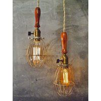 Double Trouble Set Of 2 Vintage Industrial Trouble Lights - Machine Age Minimalist Pendant Cage Lamp | Etsy (US)