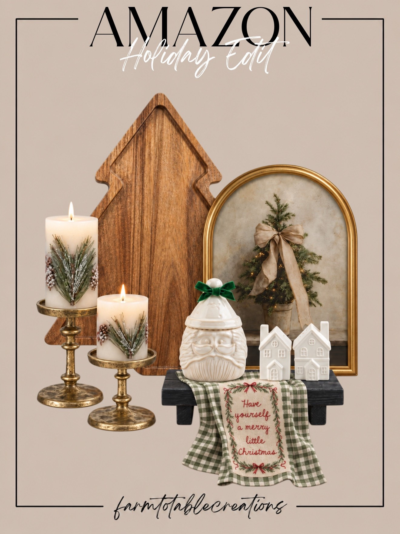 Amazon Christmas Home Finds | Cozy Holiday Charm 🎄🤎

Bring a little timeless Christmas magic into your home with these gorgeous Amazon holiday decor finds! I’m loving the combination of warm wood tones, antique gold candleholders, festive greenery, and charming ceramic Christmas accents. The vintage-inspired Christmas tree artwork, cozy plaid towel, and beautiful holiday candles create the perfect mix of rustic elegance and traditional Christmas charm!

These pieces are perfect for styling a kitchen counter, entryway table, dining room buffet, or cozy holiday vignette. The soft neutrals, rich greens, and warm metallic accents make it easy to create that collected, designer-inspired Christmas look that feels welcoming, nostalgic, and effortlessly beautiful! ✨

Follow @farmtotablecreations on Instagram for more cozy home finds and trending decor.

#LTKHome #LTKHoliday #AmazonChristmas #AmazonFinds #AmazonHome #ChristmasDecor #HolidayHomeDecor #CozyChristmas #TraditionalChristmas #VintageChristmas #ChristmasHomeInspo #HolidayDecorating #ChristmasVignette #RusticChristmas #DesignerInspired #NeutralChristmasDecor #CozyHome #AmazonMustHaves