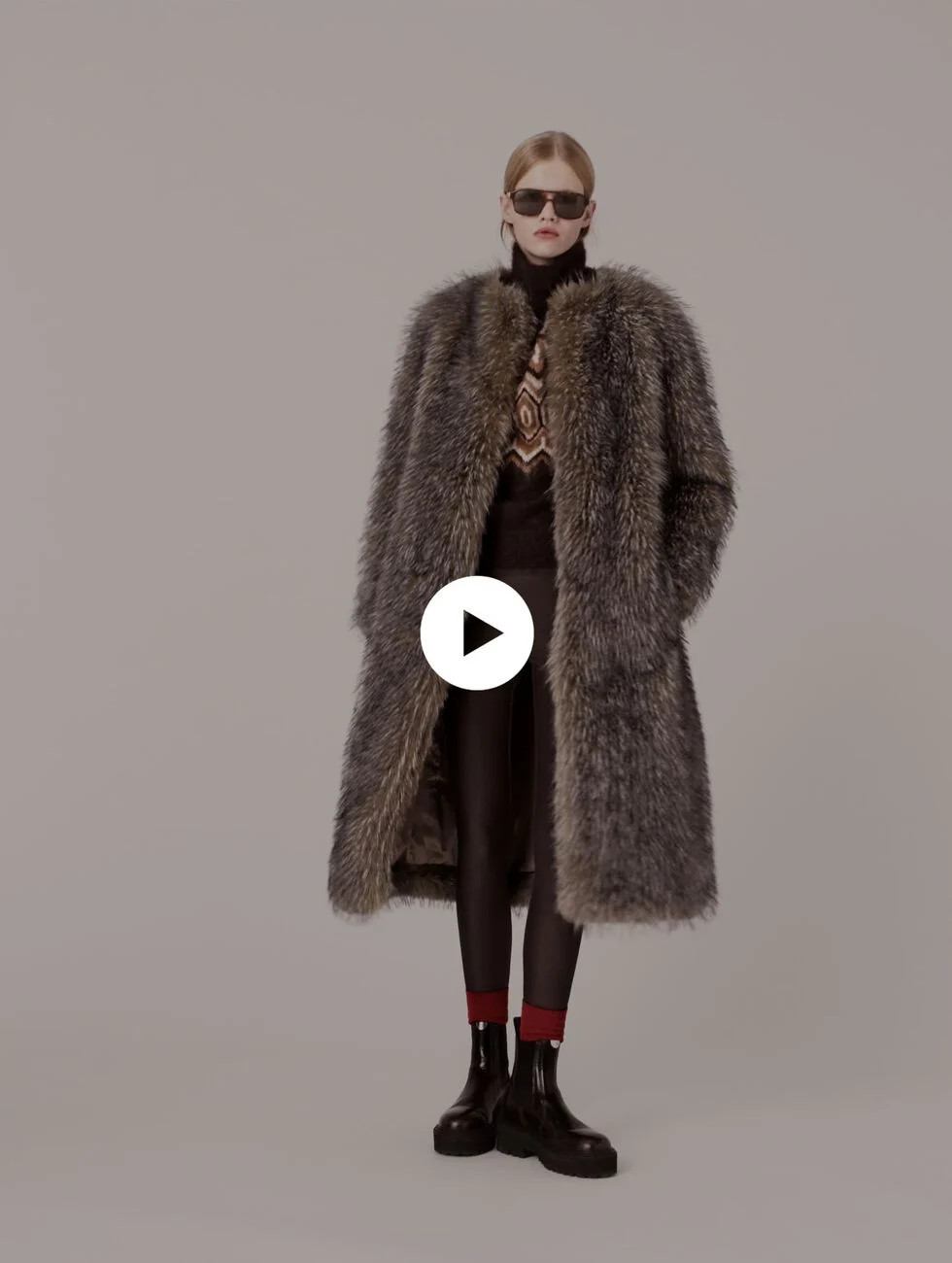 Long faux fur coat Black / Gray for Women | Maje | Maje US