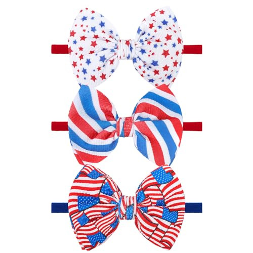 YanJie 4th of July Patriotic Headbands - Red, White & Blue Bows for Newborns, Baby Girls & Toddlers | Amazon (US)