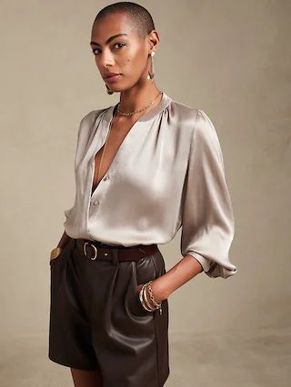 Satin Shirred-Neck BlouseBecome a Rewards Member! Extra 15% Off with code BRREWARDSProduct Select... | Banana Republic Factory
