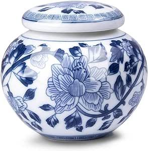 Dahlia Blue and White Porcelain Tea Canister for Loose Tea, Airtight Jingdezhen Tea Caddy, Peony ... | Amazon (US)