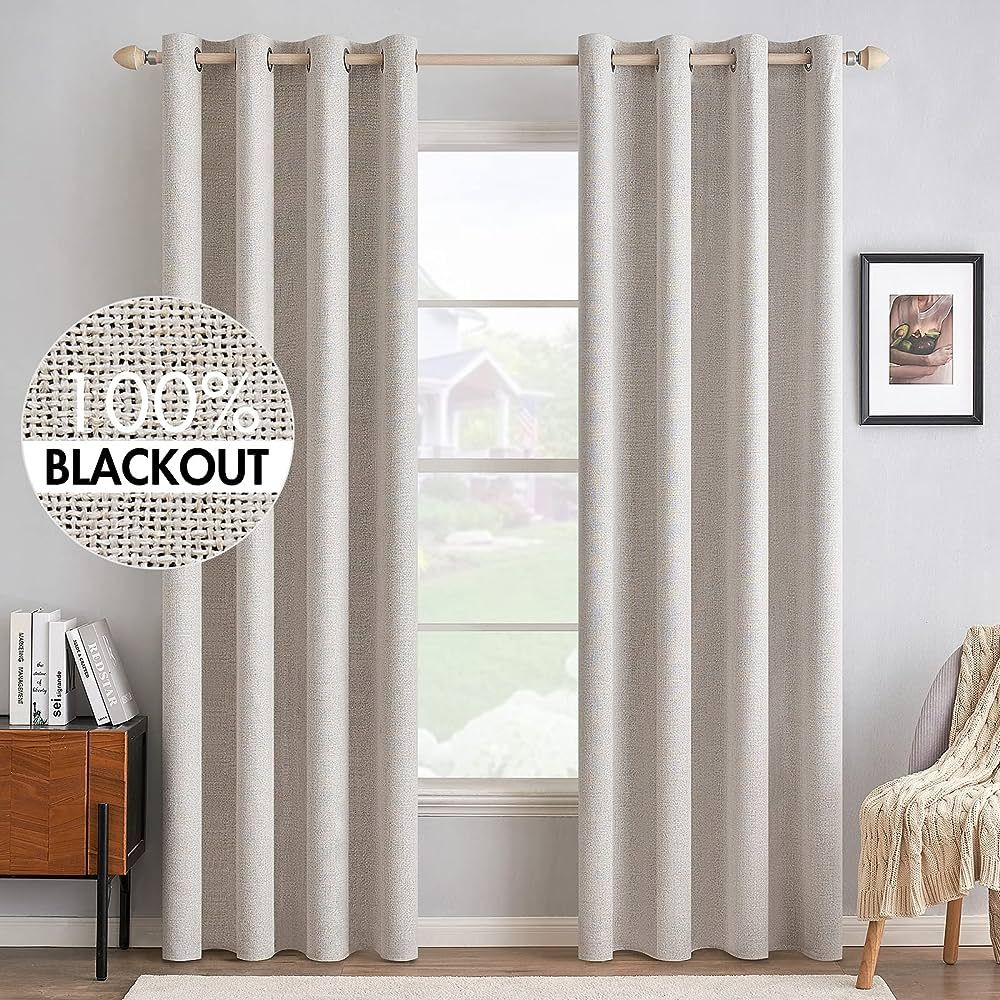 MIULEE 100% Blackout Linen Textured Curtains for Bedroom Solid Thermal Insulated Ivory Grommet Ro... | Amazon (US)