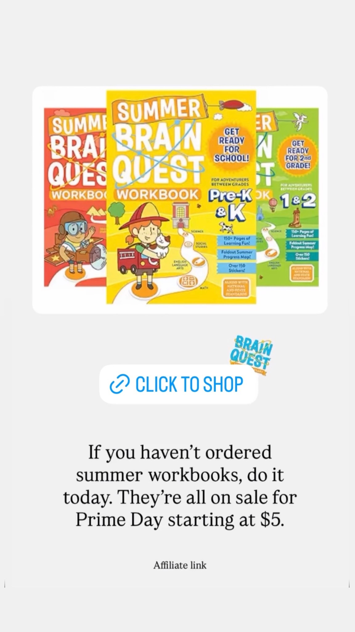 If you haven’t ordered summer workbooks yet, do it today. They’re on sale starting at $5 for Prime Day. 

#screenfree #summer

#LTKmomlife #LTKKids #LTKSaleAlert