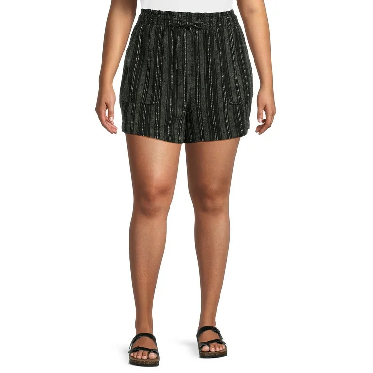 Time and Tru Women's Linen Blend Shorts with Smocked Waist, Sizes XS-XXXL | Walmart (US)