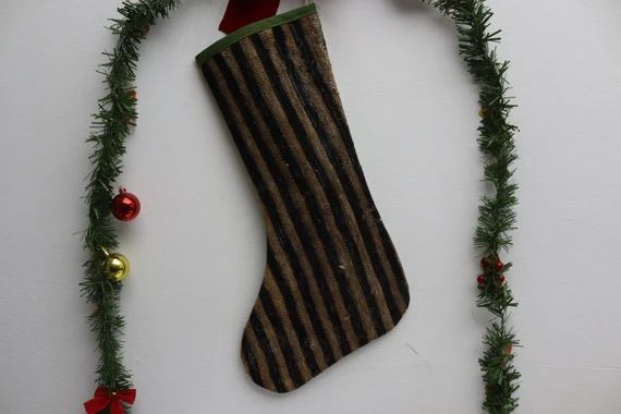 striped vintage kilim stocking decorative stocking 11x18 christmas socks decorative santa socks c... | Etsy (US)