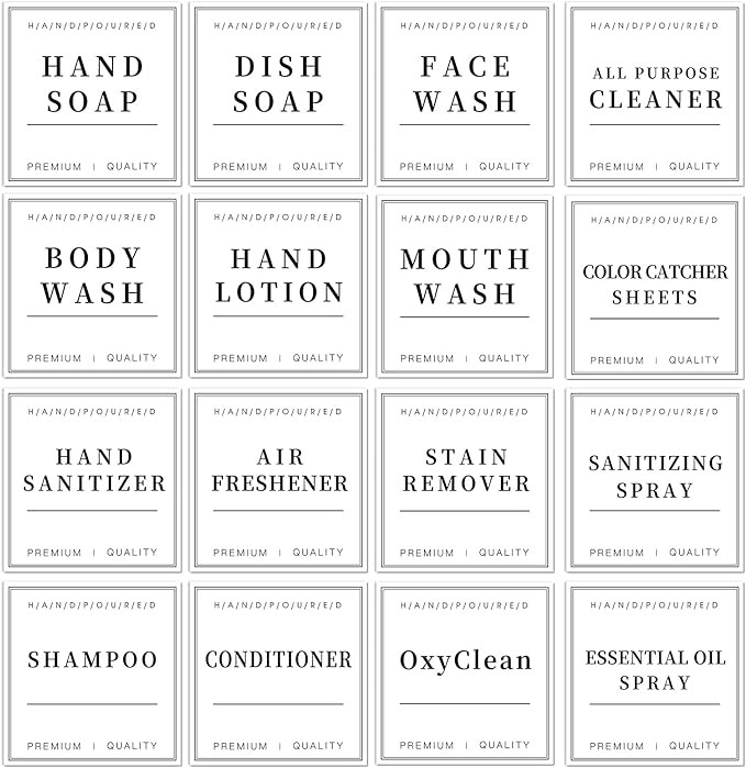 16 PCS Waterproof Soap Labels for Glass/Plastic Bottles, Bathroom/Kitchen Hand Soap Dispenser Lab... | Amazon (US)