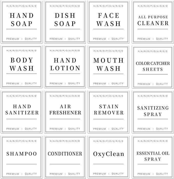 16 PCS Waterproof Soap Labels for Glass/Plastic Bottles, Bathroom/Kitchen Hand Soap Dispenser Lab... | Amazon (US)