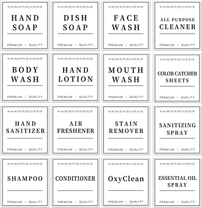 16 PCS Waterproof Soap Labels for Glass/Plastic Bottles, Bathroom/Kitchen Hand Soap Dispenser Lab... | Amazon (US)