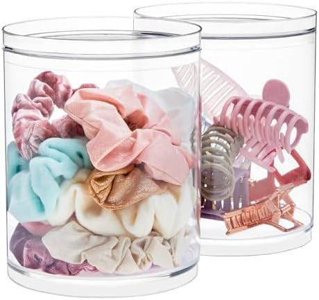 STORi Bella Tall Scrunchie Holder | Stackable Clear Plastic Container (Set of 2) Round Vanity Sto... | Amazon (US)