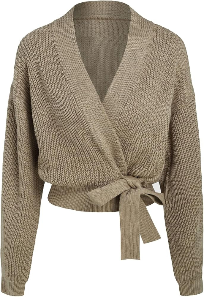 CIDER Cross Knotted Solid Cardigan: Camel, M | Amazon (US)
