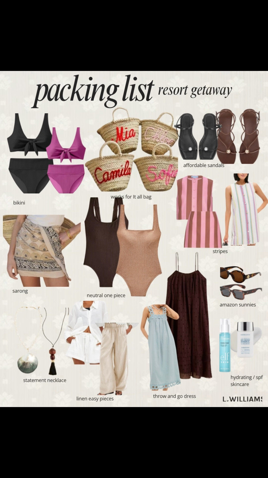 Easy breezy packing list for winter warm weather getaway! 