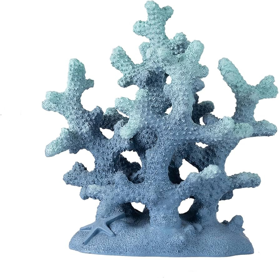 7.1" H Blue Coral Decor, Resin Coral Statue, Nautical Decorations for Home, Bedroom, Bathroom, Li... | Amazon (US)