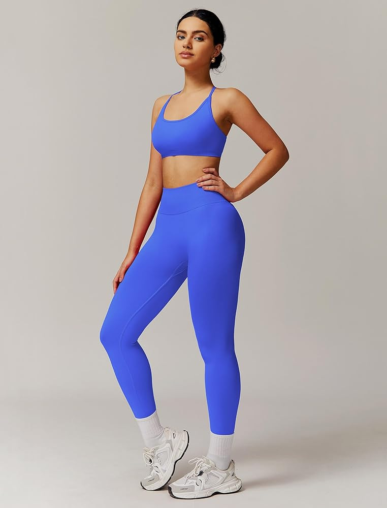 ABOCIW Workout Sets for Women 2 Piece Seamless HIgh Waist Scunch Butt Lifting Leggings Strappy Sports Bra Gym Outfits | Amazon (US)