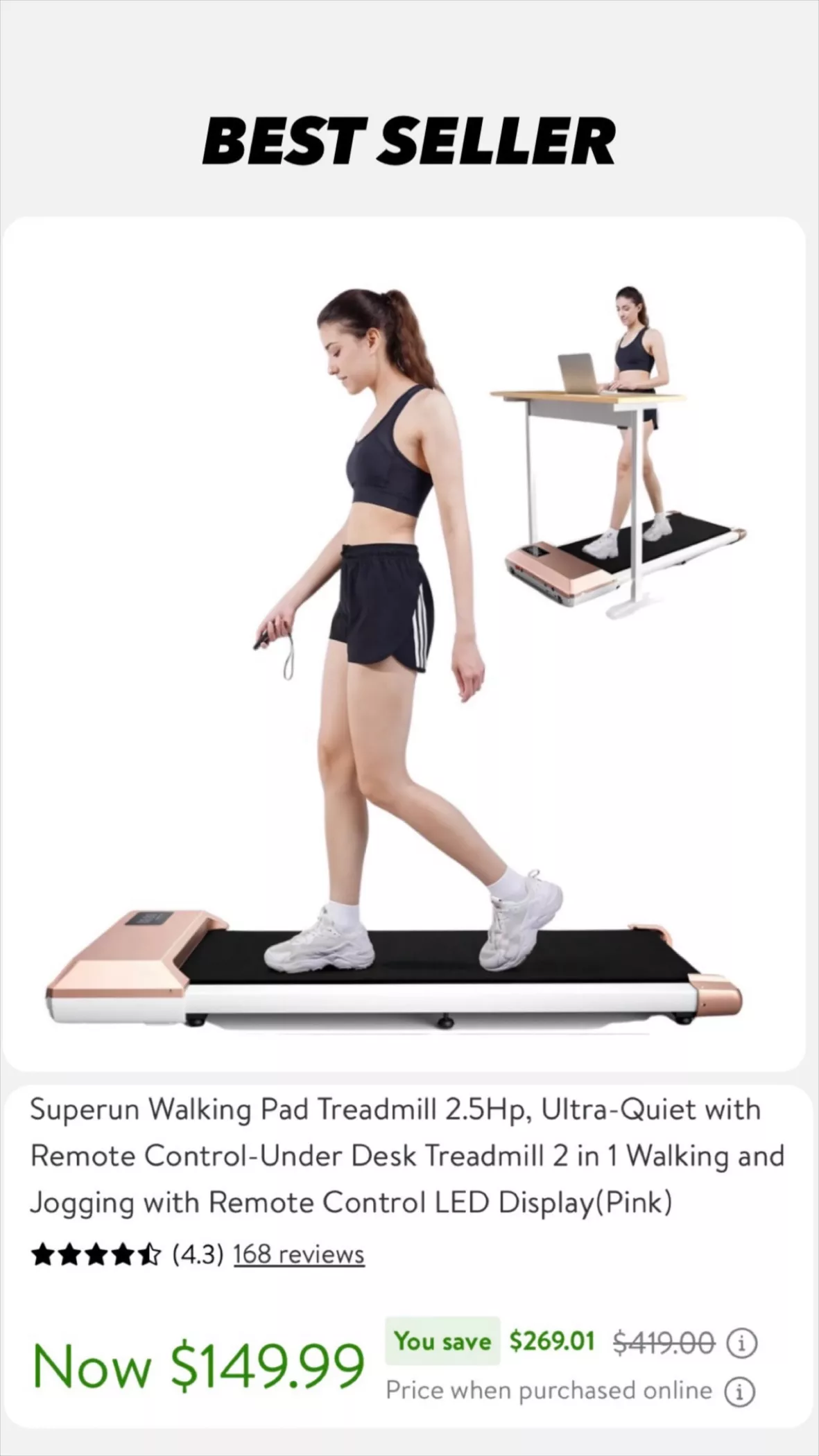 Superun Walking Pad Treadmill 2.5Hp, Ultra-Quiet with Remote Control-Under  Desk Treadmill 2 in 1 Walking and Jogging with Remote Control LED
