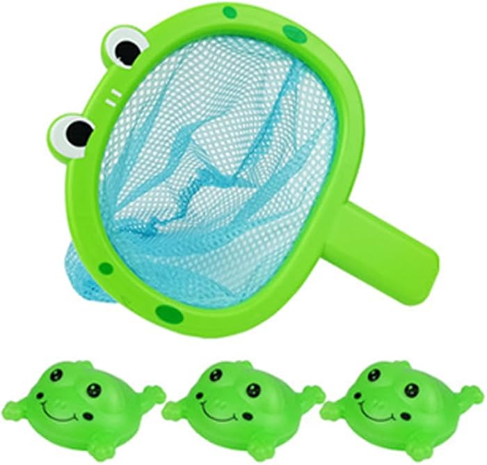 Baby Bath Toys 1 Pcs Frog Animals Fishing Net with 3 Pcs Water Floating Sea Animals Frog Toys, Ba... | Amazon (US)