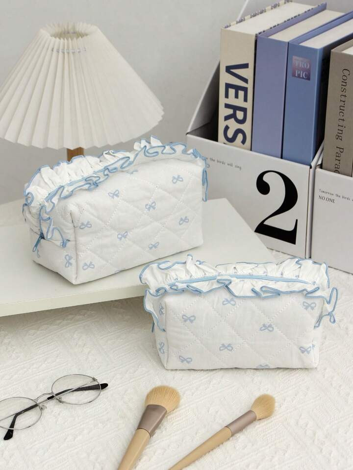 1Pc Cute Bow Knot Pattern Multifunctional Checkerboard Makeup Bag,Sanitary Bag,Coin Bag ,Pink Square Cosmetic Bag Large Capacity Make Up Bag Large Capacity For Travel ,Makeup Bag Makeup Pouch Skincare Bag | SHEIN