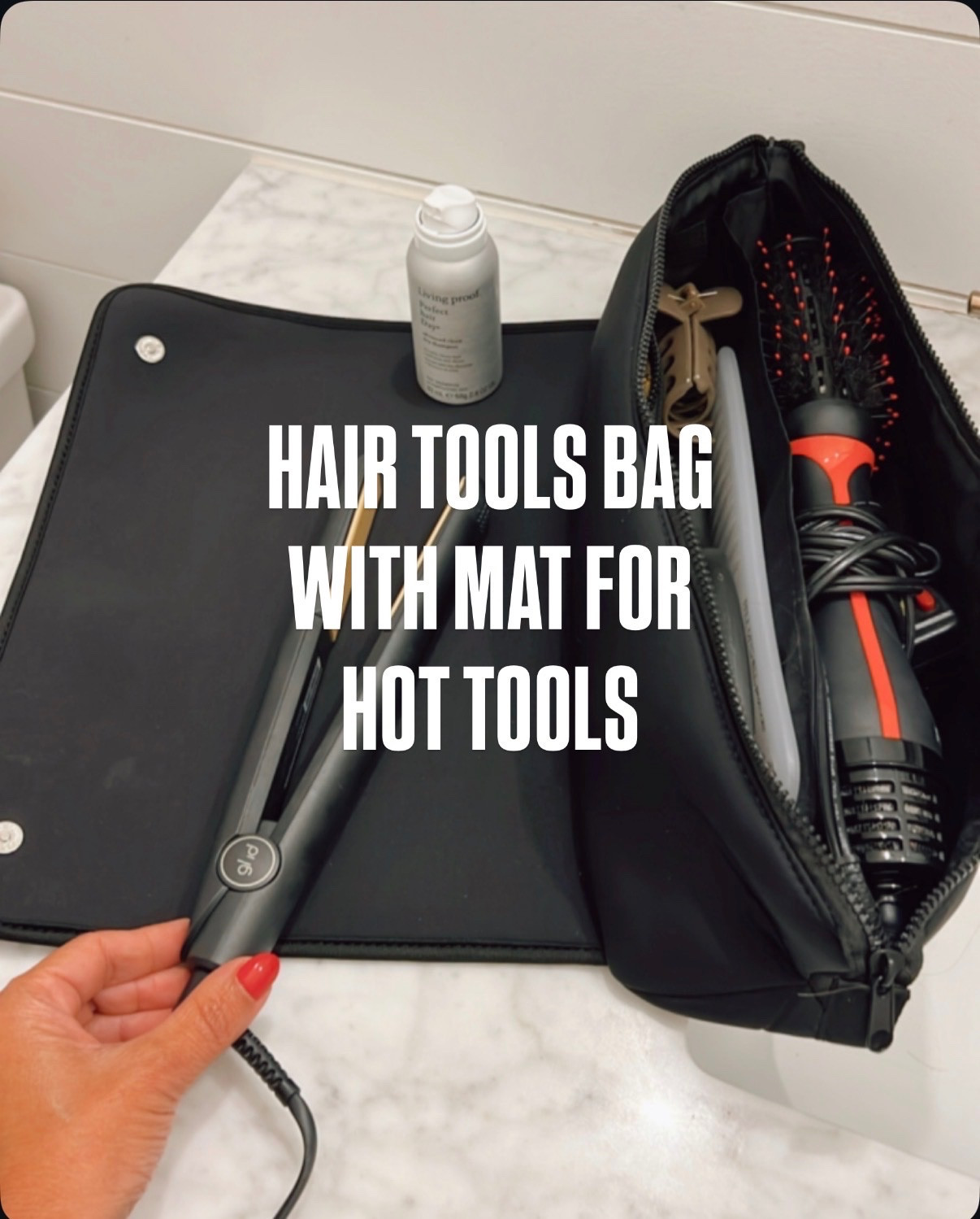 The best hair tool bag for travel. It even has a mat attached to place your hot tools. Travel hair tool bag, hair tool organizer

#LTKTravel