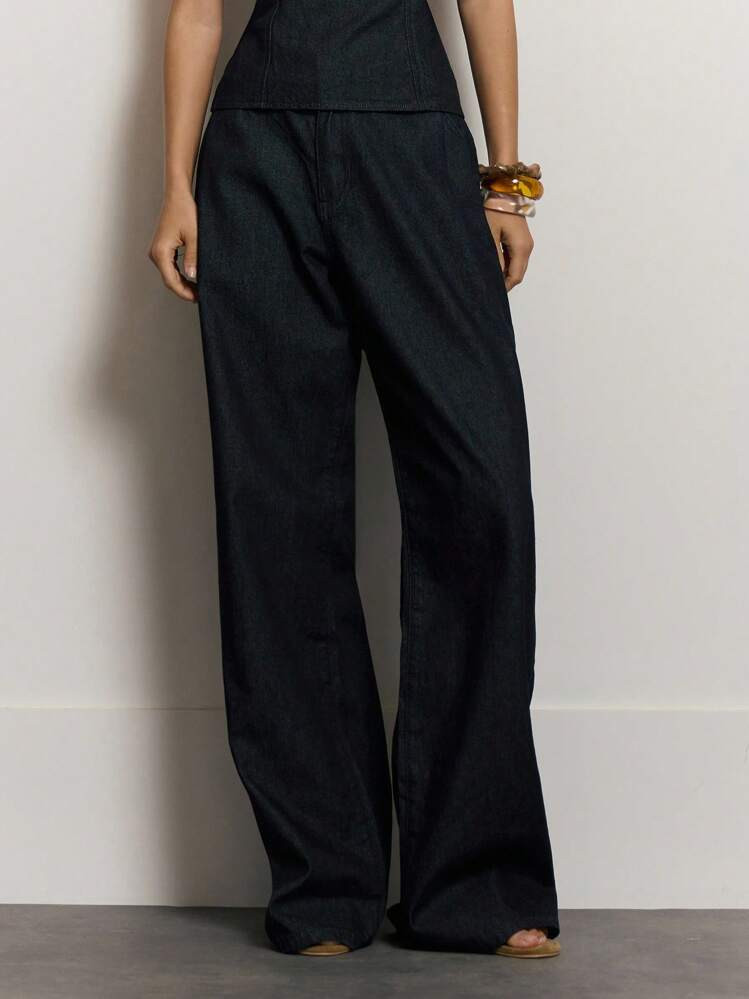 MUSERA Dark Wash High Rise Wide Leg Loose Fit Denim Jeans Casual Cute Summer Holiday Vacation Elegant Collective Office Wear Women Fall Autumn Winter Everyday Christmas Chic | SHEIN